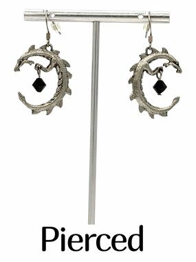 Gothic Jormungand Pewter Norse Midgard Serpent Earrings Dragon Silver & Black